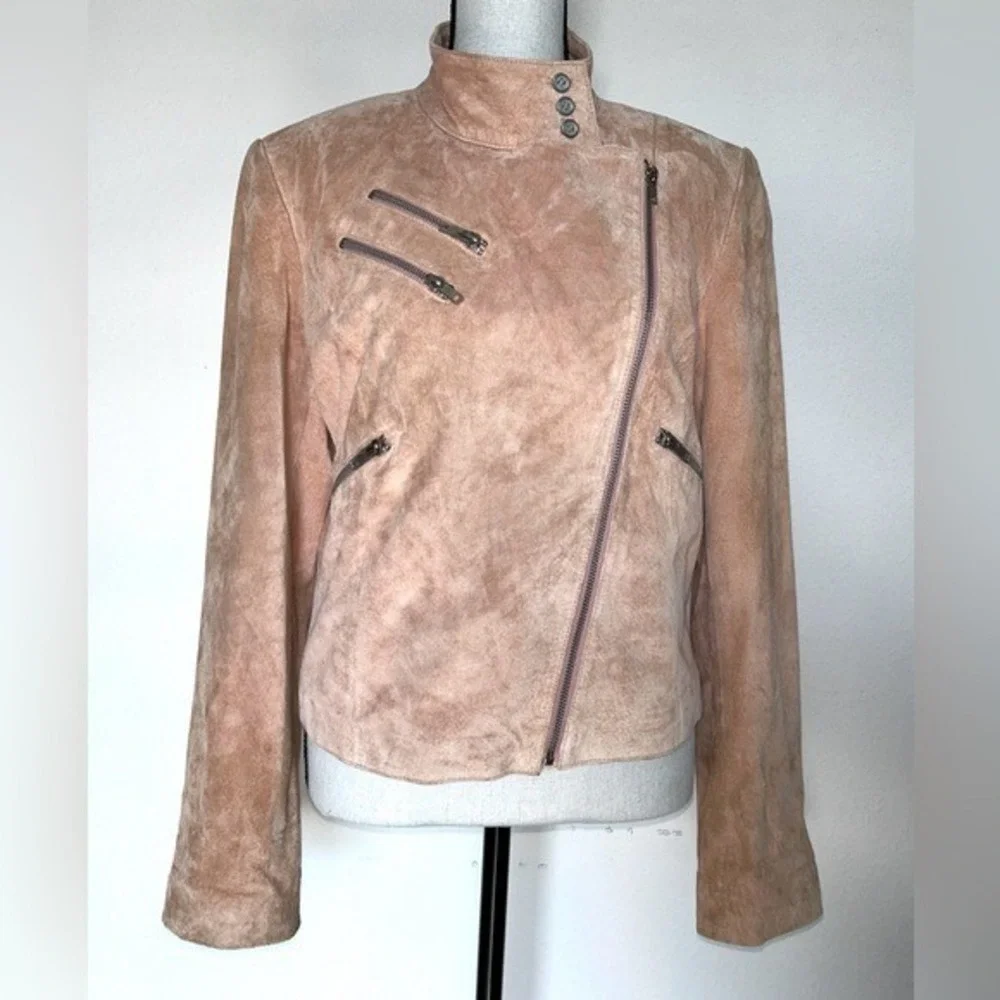 Brandon Thomas vintage‎ Dusty Rose Moto style suede jacket Small